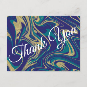 Marmor Flüssig Faux Gold Blau Grünstich Danke Postkarte