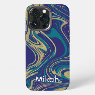 Marmor Flüssig Faux Gold Blau Grünstich iPhone 13 Pro Hülle