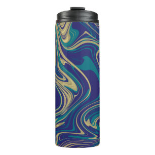 Marmor Flüssig Faux Gold Blau Grünstichig Thermosbecher