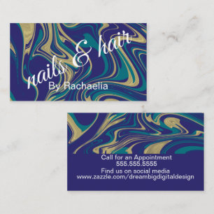 Marmor Flüssig Faux Gold Blau Nagel Friseursalon Visitenkarte