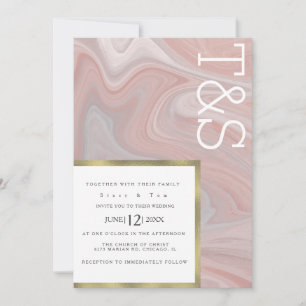 Marmor Flüssig Rouge Gold Typografie Hochzeit Einladung
