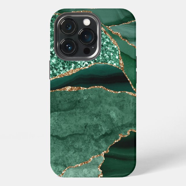 Marmor-Geode Gold Grün Glitter Achat iPhone Hülle (Hinten)