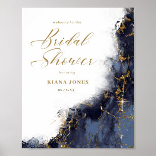 Marmor Glitter Brautparty Navy Blau Gold ID644 Poster