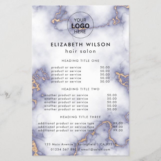 Marmor-Glitzer | Flyer des einfachen Salon Service (Vorne)