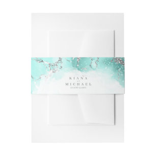 Marmor Glitzer Hochzeit Aquamarin Silver V1 ID644 Einladungsbanderole