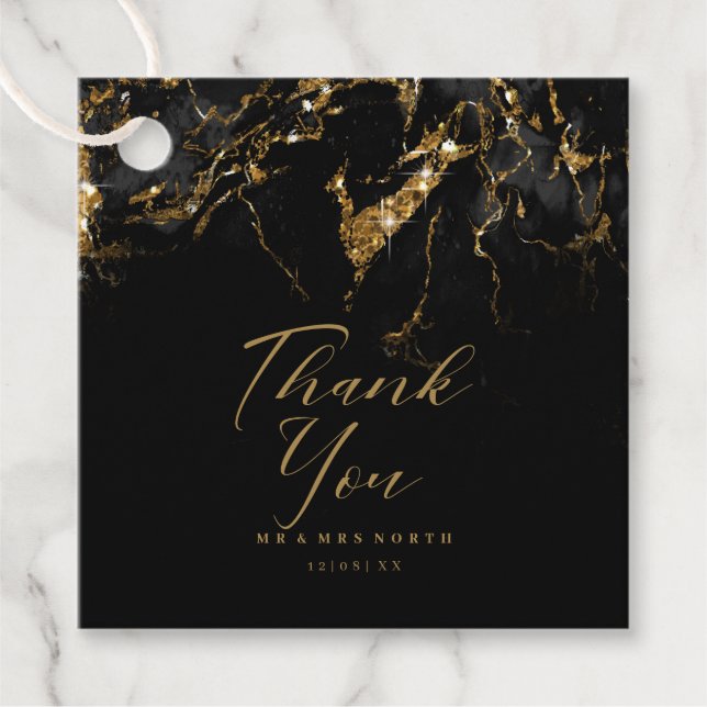 Marmor-Glitzer Hochzeit dank Black Gold ID644 Geschenkanhänger (Vorderseite)