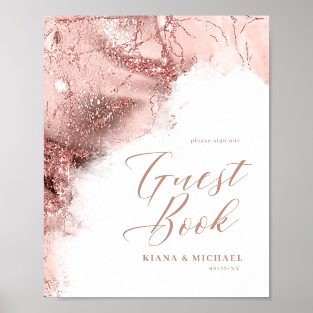 Marmor Glitzer Hochzeit Gäste Rose Gold ID644 Poster (Vorne)