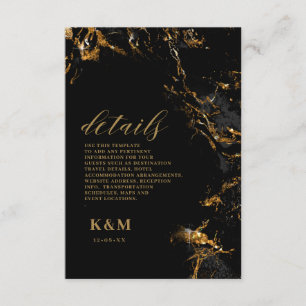 Marmor-Glitzer Hochzeitdetails Schwarz-Gold-ID644 Begleitkarte