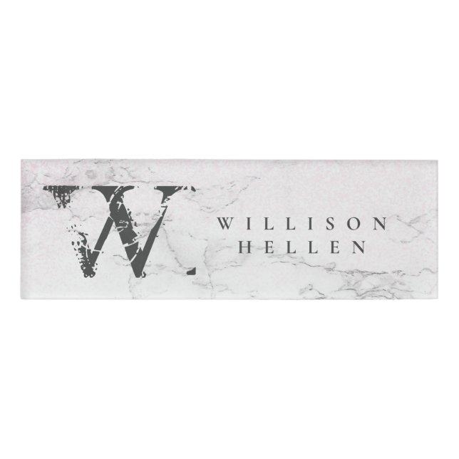 Marmor Glitzer Luxury Monogramm Namenschild (Vorderseite)