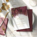 Marmor Glitzer Wedding Burgundy Gold ID644<br><div class="desc">Ein abstrakter Hintergrund, der an Marmor in Bordeauxtönen erinnert und mit glitzerndem Gold verziert ist, bildet den Hintergrund für eleganten Drehtext und moderne Designkonzepte in den Teilen dieser wunderschönen Hochzeitssuite. Das Hochzeitsempfang-Menü, das hier gezeigt wird, enthält den obigen plus den optionalen Text des Drehbuchs 'Menü' und eine Vorlage, um Ihre...</div>