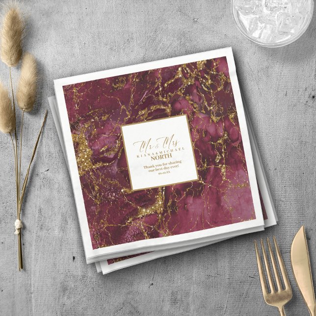 Marmor Glitzer Wedding Burgundy Gold V2 ID644 Serviette (Von Creator hochgeladen)