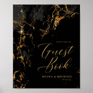 Marmor Glitzer Wedding Gäste Black Gold ID644 Poster