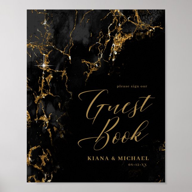 Marmor Glitzer Wedding Gäste Black Gold ID644 Poster (Vorne)