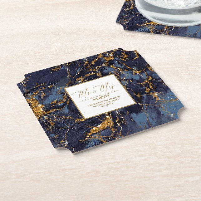 Marmor Glitzer Wedding Mr & Mrs Navy Blue ID644 Untersetzer (angewinkelt)