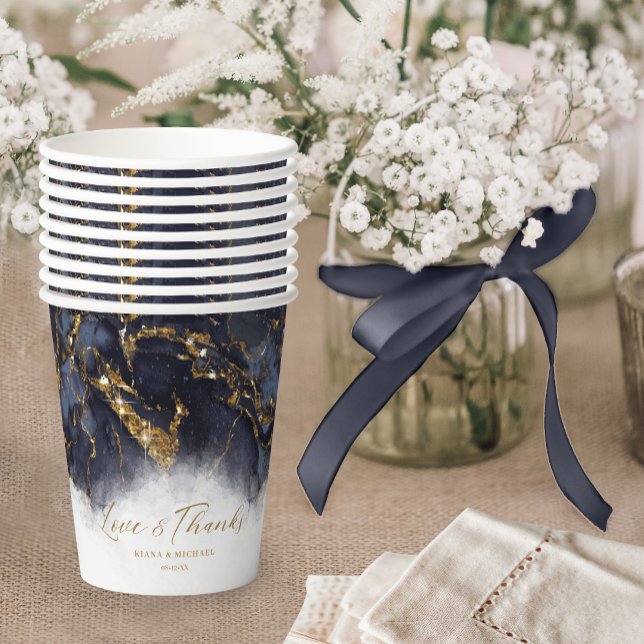 Marmor Glitzer Wedding Navy Blue Gold ID644 Pappbecher (Von Creator hochgeladen)