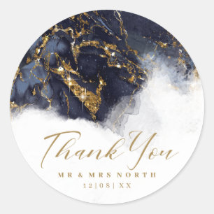 Marmor Glitzer Wedding Navy Blue Gold ID644 Runder Aufkleber