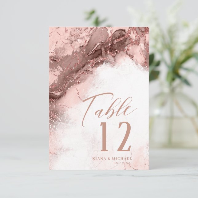 Marmor Glitzer Wedding Rose Gold ID644 Einladung (Stehend Vorderseite)