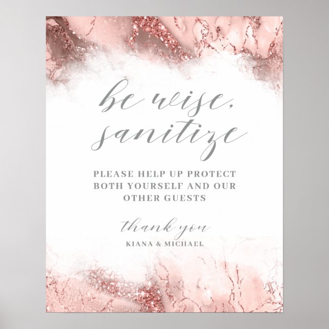 Marmor Glitzer Wedding Sanitize Rose Gold ID644 Poster (Vorne)