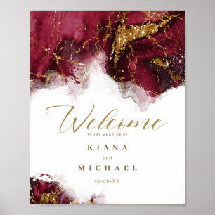Marmor Glitzer Wedding Welcome Burgundy Gold ID644 Poster