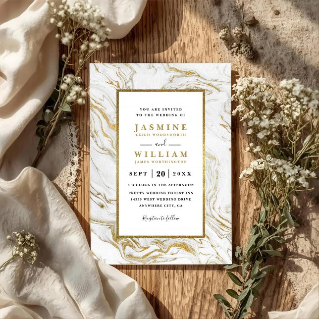 Marmor Gold Elegant Moderne QR Code Hochzeit Einladung (Von Creator hochgeladen)