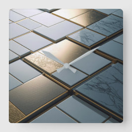 Marmor Gold Fliesen Luxus Geometrie Quadratische Wanduhr