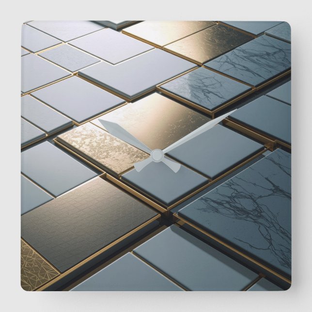 Marmor Gold Fliesen Luxus Geometrie Quadratische Wanduhr (Vorderseite)
