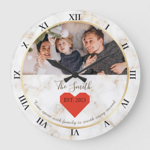 Marmor Gold Rot Herz Est Familie Personalisiert Große Wanduhr