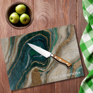 Marmor Grün Gold Glitter Elegant Personalisiert Schneidebrett