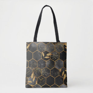 Marmor Hexagon, goldene Blätter Textur.