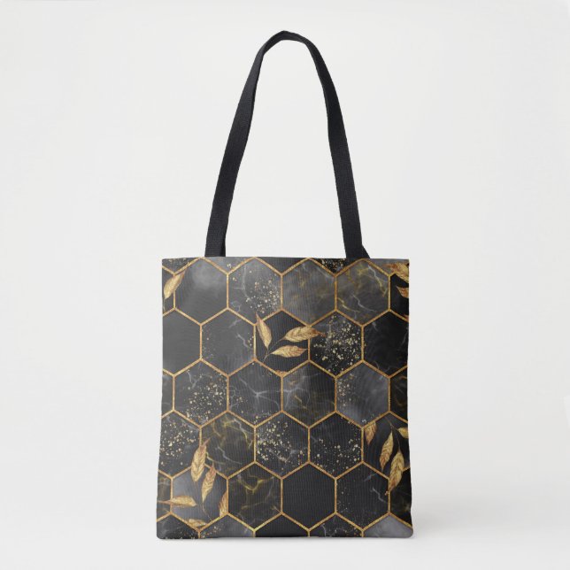 Marmor Hexagon, goldene Blätter Textur. (Vorderseite)