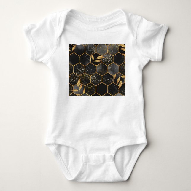 Marmor Hexagon, goldene Blätter Textur. Baby Strampler (Vorderseite)