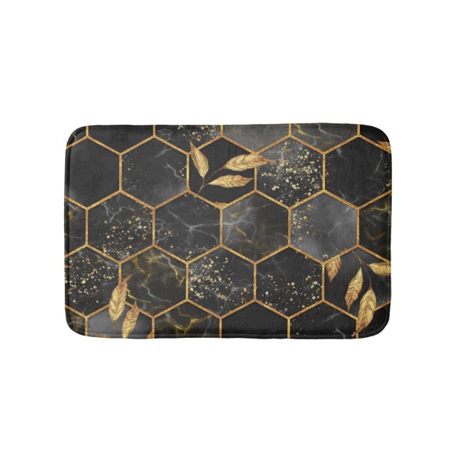 Marmor Hexagon, goldene Blätter Textur. Badematte (Vorderseite)