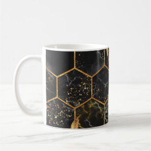Marmor Hexagon, goldene Blätter Textur. Kaffeetasse