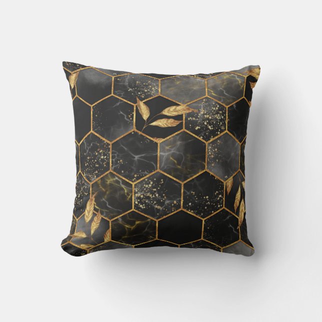 Marmor Hexagon, goldene Blätter Textur. Kissen (Vorderseite)