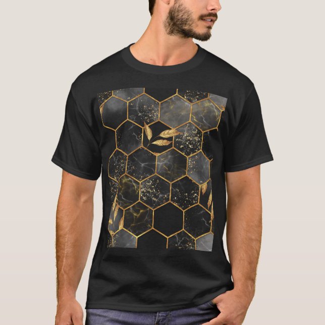 Marmor Hexagon, goldene Blätter Textur. T-Shirt (Vorderseite)