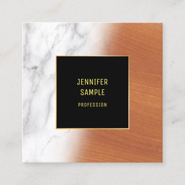 Marmor Holz Schwarz Gold Elegant Luxus Schlicht Co Quadratische Visitenkarte (Vorderseite)