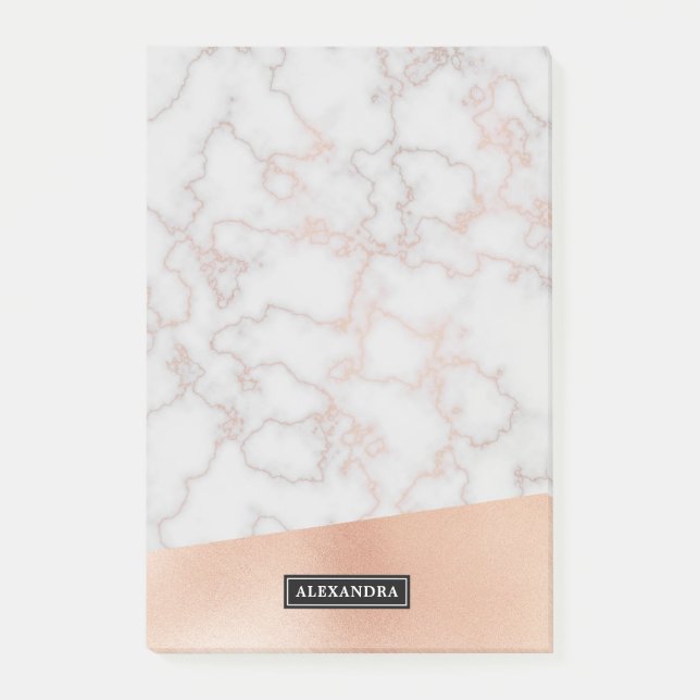 Marmor-Imitate Rose Gold-Individuelle Name Postit- Post-it Klebezettel (Vorderseite)
