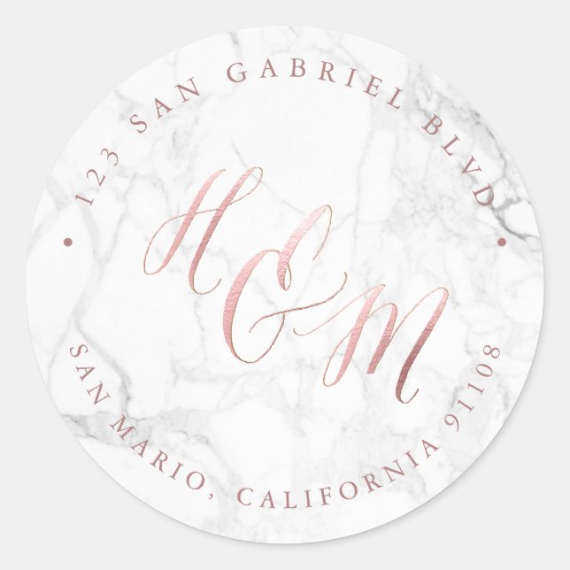Marmor Imitate Rose Gold Kalligraphie Ampere und Runder Aufkleber (Vorderseite)