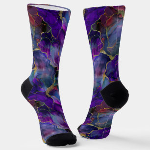 Marmor in blauer Lila und goldener Adern Socken