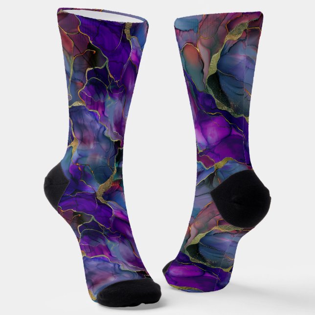 Marmor in Lila-blau und goldfarbenem Akzent Socken (Gewinkelt)