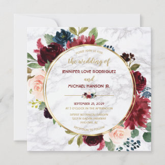 Marmor Merlot Navy Blue Gold Aquarellfarben Blume