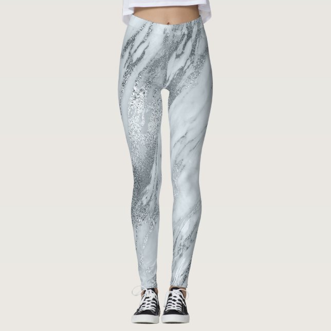 Marmor Minimal Abstrakt Silver Gray Blue Leggings (Vorderseite)