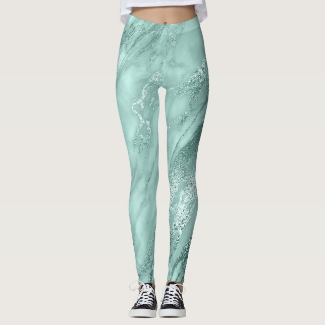 Marmor Minimal Abstraktes Aquamarines Aquatic Blue Leggings (Vorderseite)