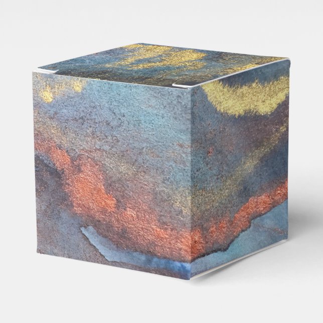 Marmor mit blauen und goldenen Wasserfarben Modern Geschenkschachtel (Vorderseite)