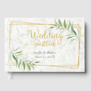 Marmor mit Eukalyptus Greenery Gold Wedding Gästebuch