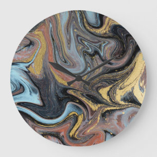 Marmor Natur Kunstwerk Goldener Glitzer Große Wanduhr