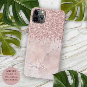 Marmor Ombre Rouge Pink Rosen Gold Glitter Muster iPhone 16 Pro Max Hülle