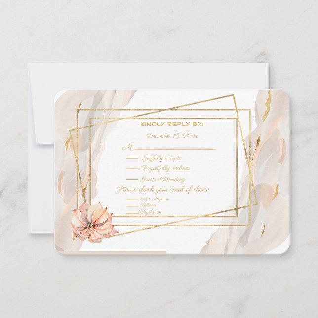 Marmor pfirsichfarben mit goldenen Glitzern und pe RSVP Karte (Vorderseite)