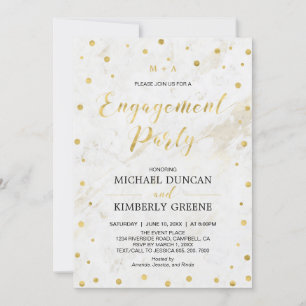 Marmor & Polka dot   Moderne Gold-Engagement-Parte Einladung