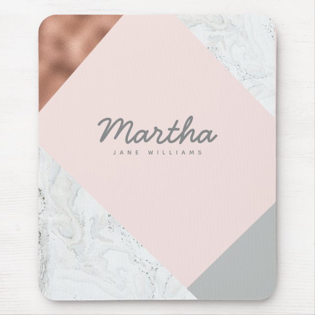 Marmor, Rose Gold, Grau und Rosa Mousepad (Vorne)